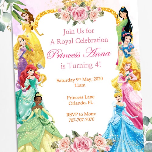 Princess Invitation Printable Princess Birthday Invitation - Etsy