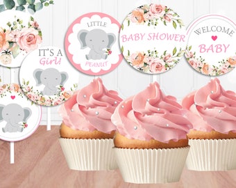 Baby Shower Girl Cupcake Toppers, Printable Baby Shower Cupcake Toppers, Cupcake Toppers, Baby Shower Girl, Instant Download
