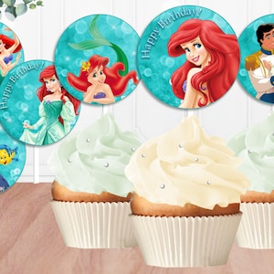 Mermaid Ariel Cupcake Toppers, Printable  Mermaid Cupcake Toppers, Cupcake Toppers