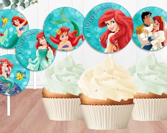 Mermaid Ariel Cupcake Toppers, Printable  Mermaid Cupcake Toppers, Cupcake Toppers