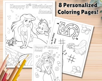 Mermaid Coloring Pages, Ariel Party Favors, Ariel Birthday, Party Favor, Ariel Coloring book, Mermaid Activities