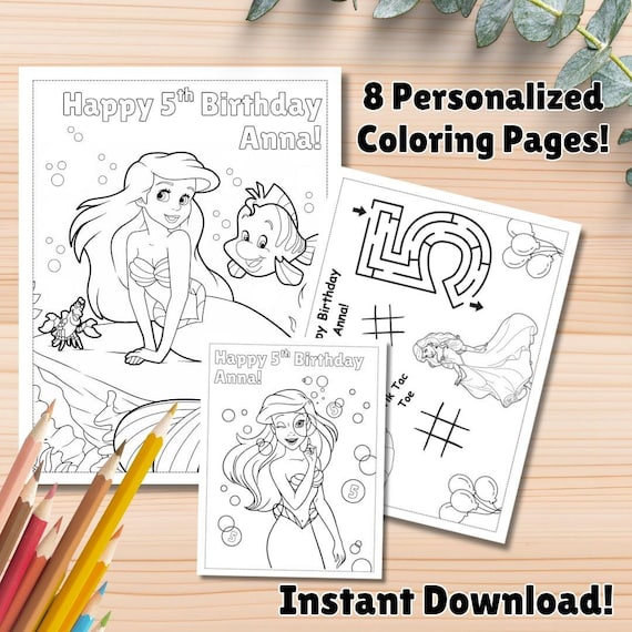 Mermaid Coloring Pages, Ariel Party Favors, Ariel Birthday, Party Favor, Ariel Coloring book, Mermaid Activities