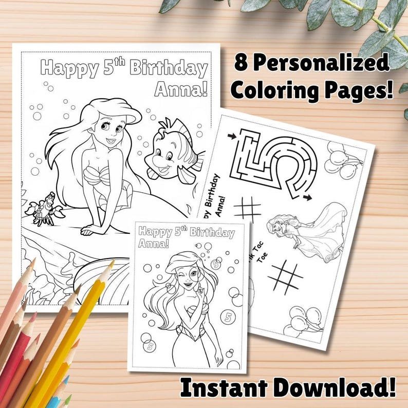 Mermaid Coloring Pages, Ariel Party Favors, Ariel Birthday, Party Favor, Ariel Coloring book, Mermaid Activities image 1