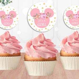 Minnie Mouse Cupcake Toppers, Minnie Baby Shower Cupcake Toppers, Cupcake Toppers, Baby Shower, Gender Reveal, Minnie Gender Reveal Cupcake