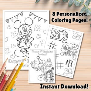 Mickey Mouse Birthday Party Coloring Sheets, Party Favor Coloring Pages, Editable Digital Download, Mickey Mouse Coloring Book
