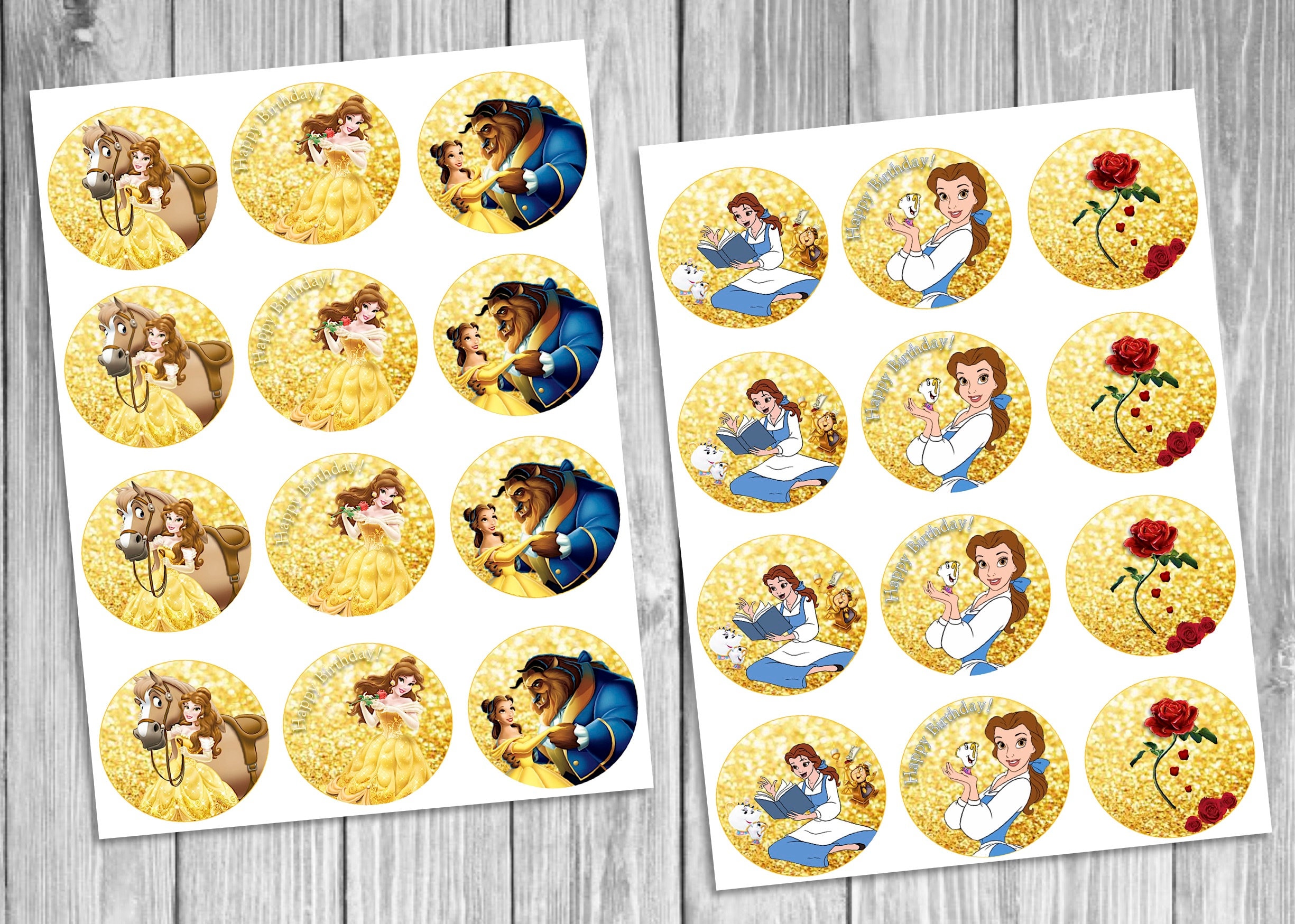 Beauty and the Beast Cupcake Toppers Printable Disney Belle | Etsy
