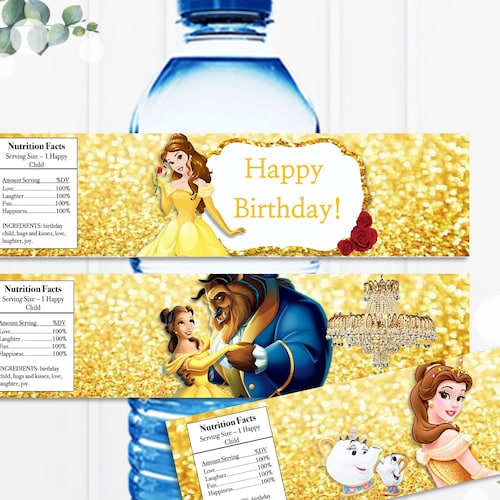 Belle Water Bottle Label Princess Party Decor Princess Water Etsy