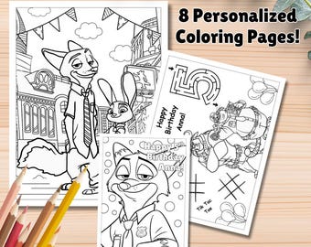 Zootopia Coloring Pages, Zootopia Party Favor, Zootopia Coloring Book, Editable Download, Nick & Judy Coloring Pages, Instant Download