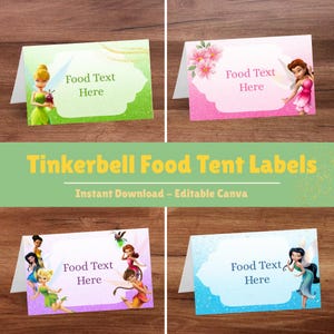 Tinkerbell Party Food Label, Tinkerbell Party Food Tents, Fairy Place Cards, Fairy Party Supplies, 12 Editable Designs, Instant Download