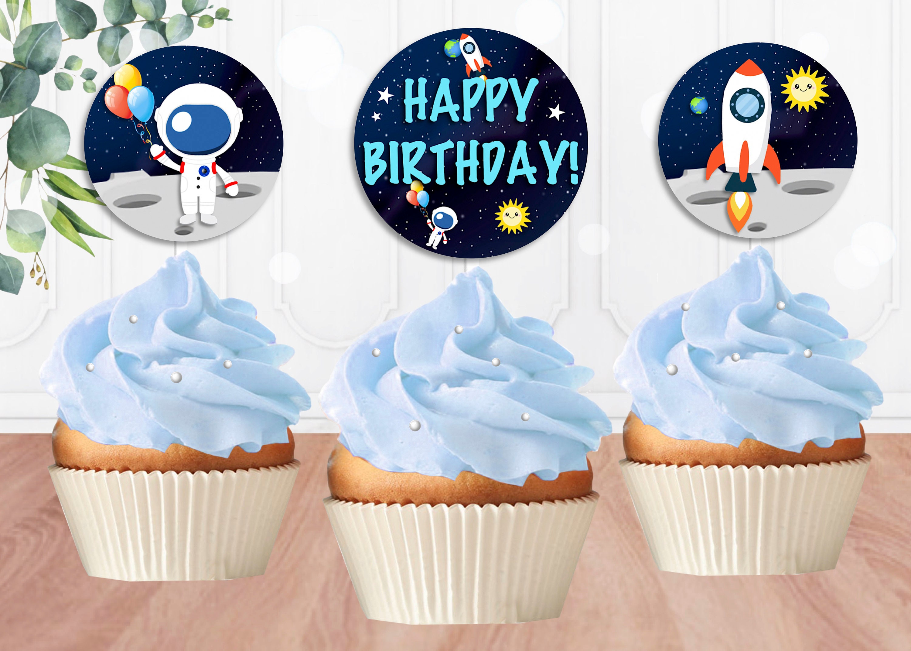 Space Astronaut Cupcake Toppers Printable Space Astronaut Etsy
