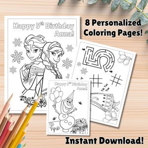 Frozen Coloring Pages, Frozen Party Favors, Frozen Birthday, Party Favor, Frozen Coloring book, Frozen Activities, Editable Digital Download