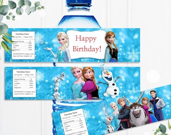 Frozen Water Bottle Label, Water Bottle Label, Birthday Label, Frozen Birthday Decor