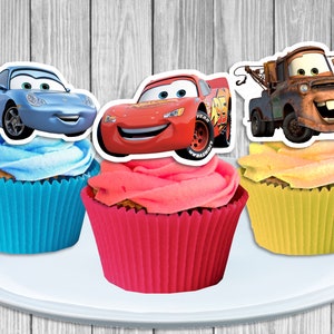 Set of 3 Cars Cupcake Toppers, 3 Printable Cars Cupcake Toppers, Cupcake Toppers, Cars, Instant Download, lightning McQueen Cupcake Topper