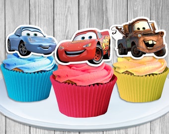 Set of 3 Cars Cupcake Toppers, 3 Printable Cars Cupcake Toppers, Cupcake Toppers, Cars, Instant Download, lightning McQueen Cupcake Topper