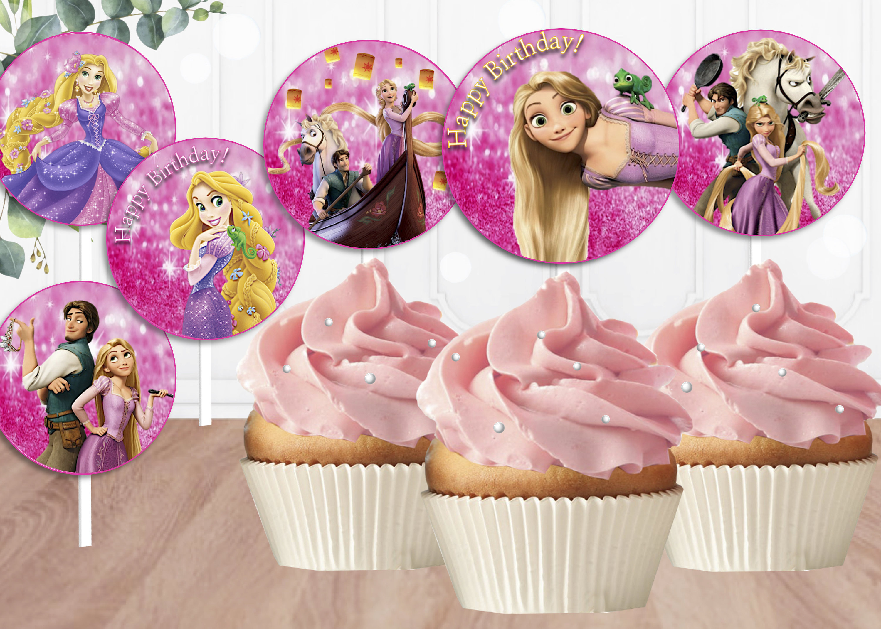 Rapunzel Cupcake Toppers Printable Disney Rapunzel Cupcake Etsy