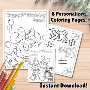 Minnie Mouse Birthday Party Coloring Sheets, Party Favor, Activity Sheet, Editable Instant Digital Download, Minnie Party Decorations