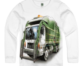 Boys & Girls 100% Cotton Long Sleeve City Garbage Truck T-Shirt