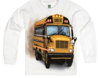 Boys & Girls Big Yellow School Bus Long Sleeve 100% Cotton T-Shirt