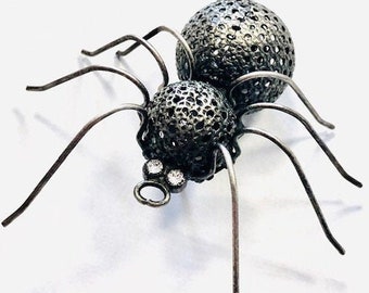 Spider Brooch, antiqued silver spider pin, insect brooch, gothic jewelry, filigree spider, clothes pin