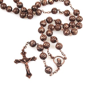 Antiqued copper, bronze and silver rosary, antique style rosaries, vintage/old style rosary, prayer rosary, rosary gift, filigree rosary