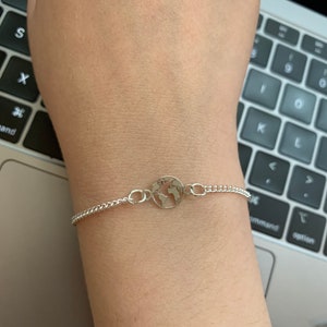 Bracelet carte du monde en argent sterling/cadeau bijoux de voyage/cadeau de remise des diplômes/envie de voyager/bracelet en argent