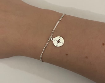 Sterling Silver Compass Bracelet/ Distance Gift/ Moving Away Gift/ Travelling Gift/ Gap Year Gift