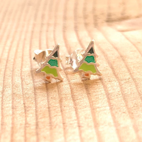 Sterling Silver Christmas Tree Earrings/ cute Christmas gift/ small dainty Christmas tree earrings/ secret Santa gift