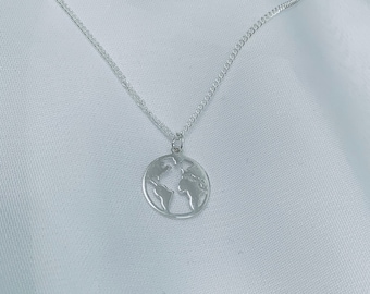 Sterling Silver Globe Necklace/ World Map Necklace/ Earth Necklace/ Globetrotter Necklace/ Travel Jewellery Gift