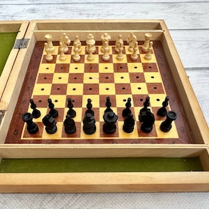 Vintage Germany pocket chess set made of plstic in box 60s. Great gift for mens, chess lovers and collectors!
