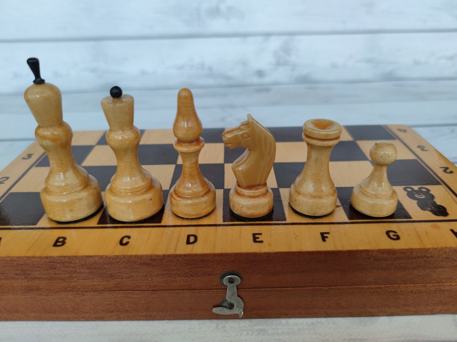 A Beautiful Soviet Wooden Chess Set Dedicated to the 1980 Moscow