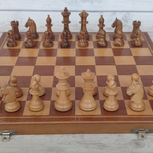 Germany wooden chess set 80s vintage in very good condition. Great gift for mens, chess lovers and collectors!