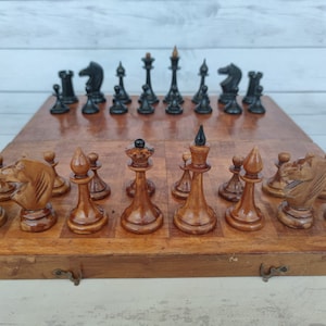 Latvian chessmen in good condition made of 50s vintage. Great gift for mens collectors and chess lovers!