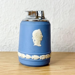 Vintage Table Lighter Blue Jasperware Cesar Cameo Collectible Tobacciana in very good condition.