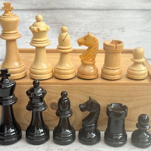 Germany wooden chess pieces with original box. Great gift for mens, chess lovers and collectors!