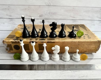 Rare chess set made of 80s vintage plastic. Great gift for mens collectors and chess lovers!