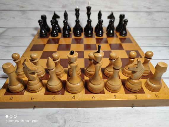 Soviet wooden chess set small - 30x30 cm chessboard vintage - Inspire Uplift