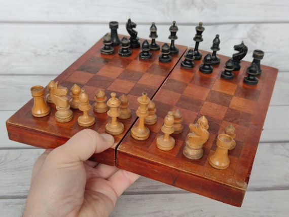 Vintage Wooden Travel Chess Set