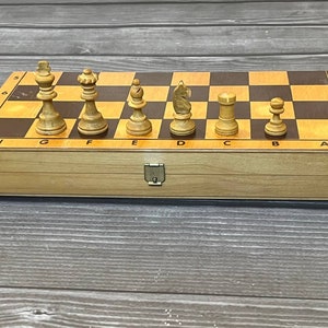 Small Germany wooden chess set 70s vintage in good condition . Great gifts for chess lovers and collectors!