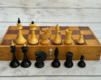Rare wooden Soviet chess set 60s in good condition . Great gift for mens, chess lovers and collectors!