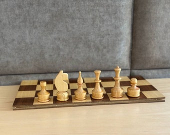 Bulgarian wooden chess set vintage 70s. Great gift for mens, chess lovers and collectors!