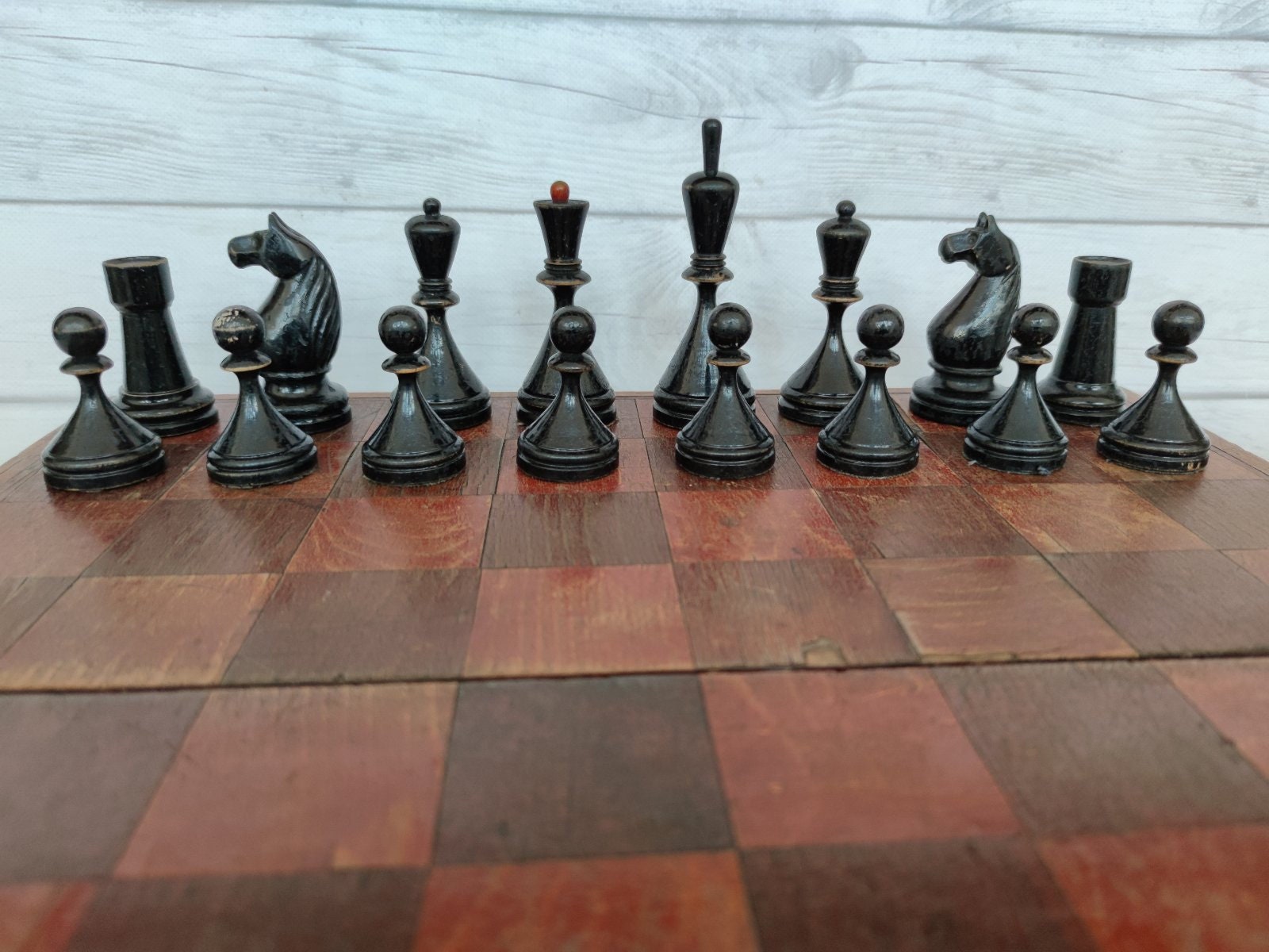 Soviet chess set made of wood produced by Artel -  Portugal