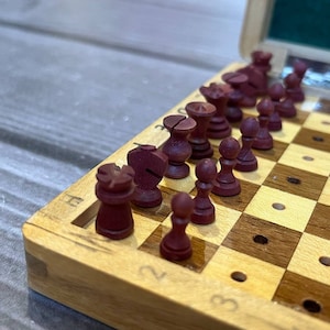 Vintage Germany pocket chess set made of wood 70s vintage . Great gift for mens, chess lovers and collectors!
