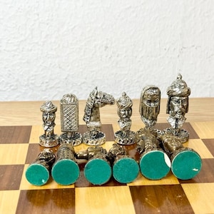 Rare German chess set made of metal in original box in very good condition approximately 70s vintage.