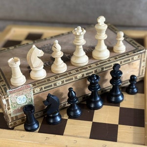 Germany chess set and chess box in good condition. Wooden chess set 80s vintage. Great gift for mens and collectors!