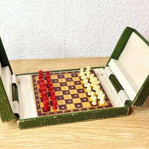Rarest German pocket chess set production 30s Vintage. Great gift for mens, chess lovers and collectors!