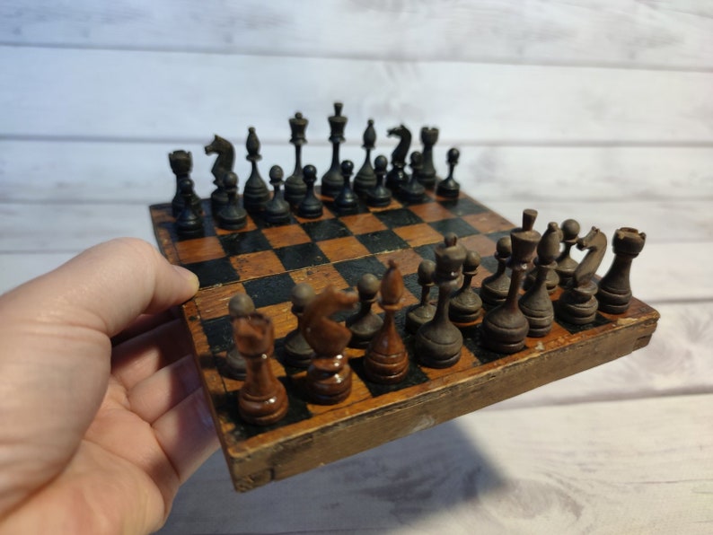 Soviet Wood Pocket Chess Set Near 30s Vintage in Good Etsy