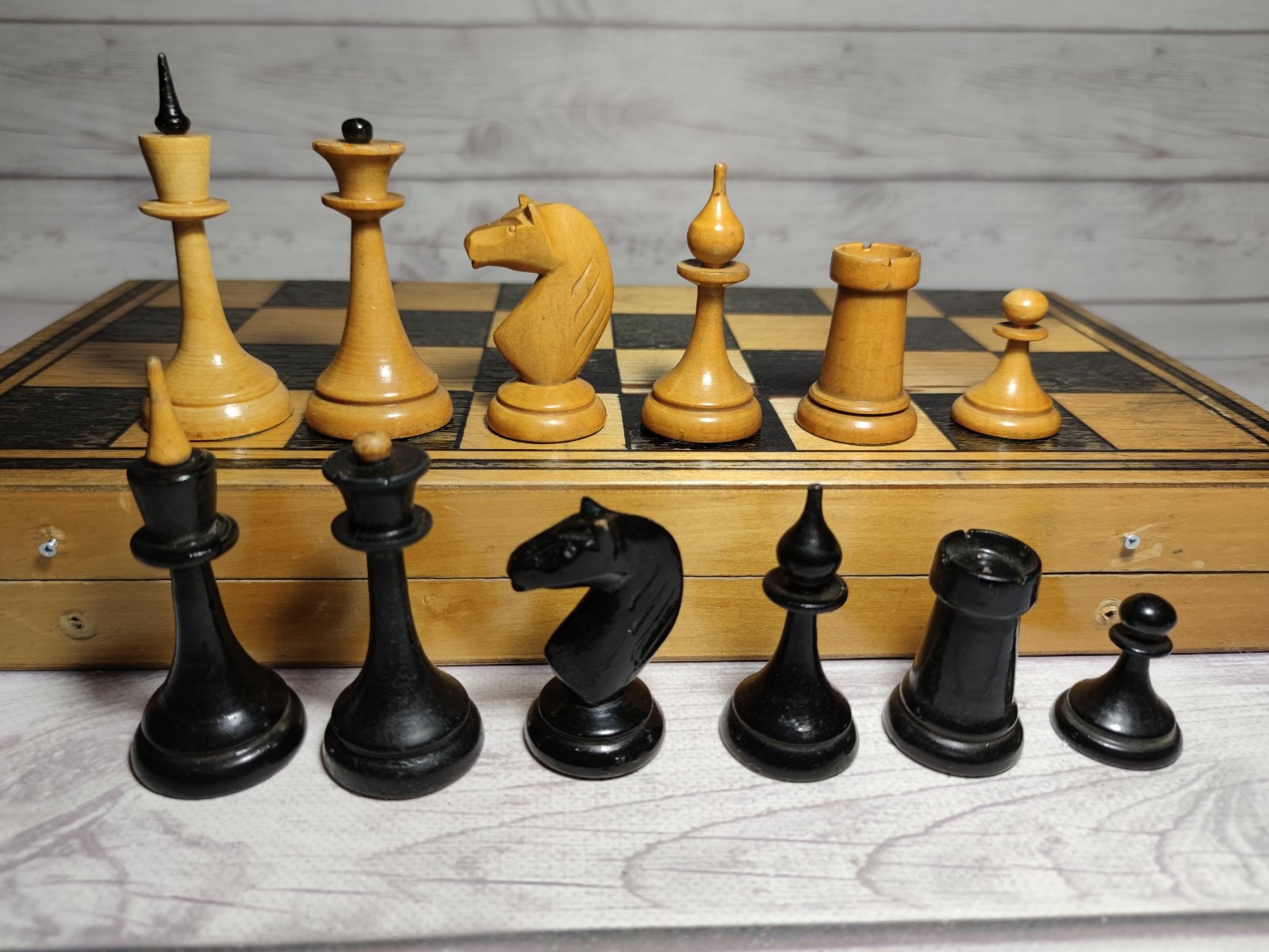 Latvian chessmen 50s Soviet tournament wooden chess set in Etsy