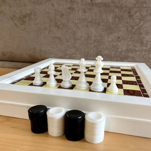 Plastic chess set and checkers 2000s. Great gift for mens and collectors.