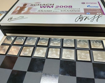 Collectible chess released for the 2008 World Chess Championship match  between V. Anand and V. Kramnik in 2008.