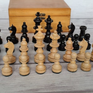 Chess set made in Germany 80s vintage in original box without board. Great gift for mens, chess lovers and collectors!